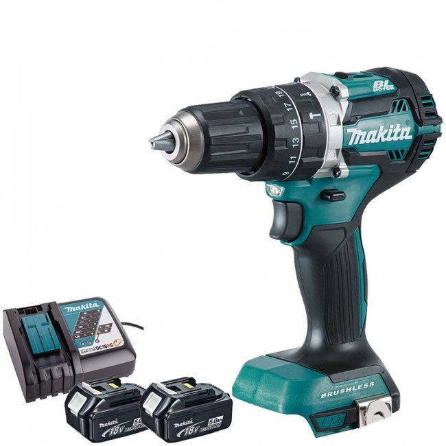 Perceuse-visseuse à percussion sans fil Brushless Makita DHP484Z 18V avec 2 batteries 5,0Ah et chargeur