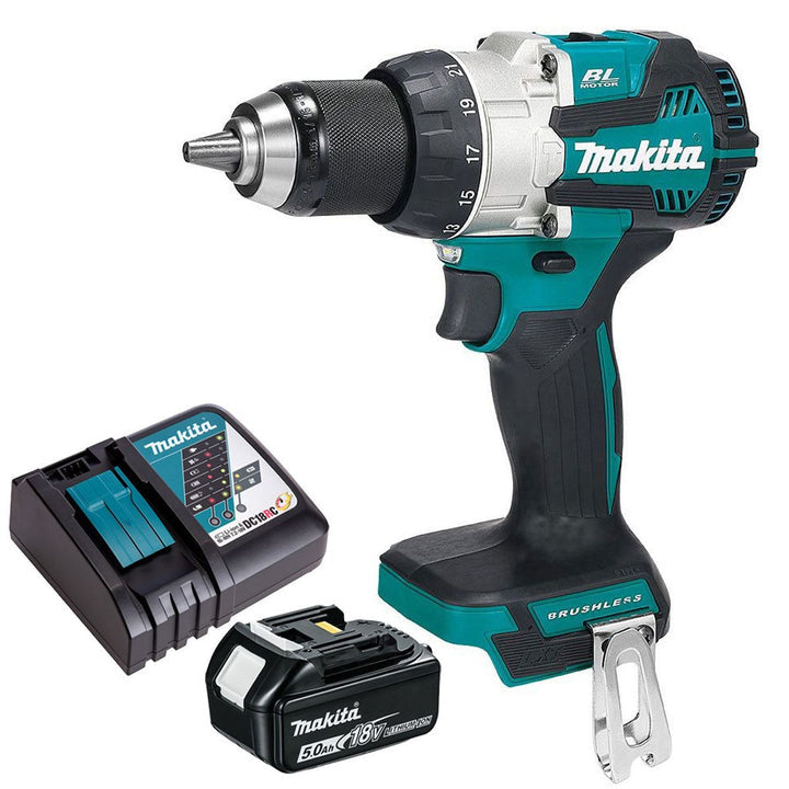 Perceuse visseuse à percussion sans fil Makita DHP489Z 18 V, avec 1 batterie 5,0 Ah et chargeur