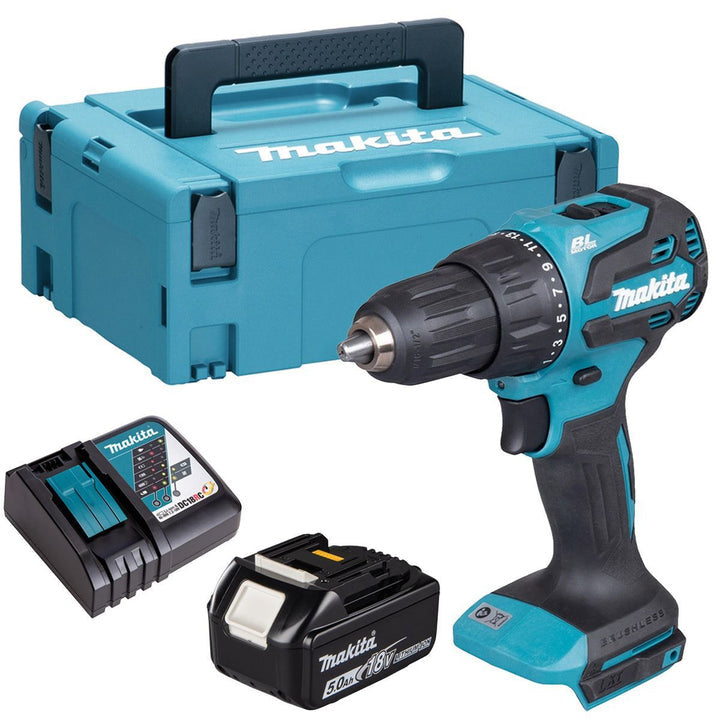 Perceuse-visseuse à percussion sans balais Makita DHP490RT1J 18V LXT avec 1 batterie 5,0Ah et chargeur en coffret