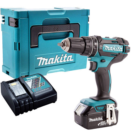 Perceuse-visseuse à percussion Makita DHP482Z 18V LXT avec 1 batterie 5,0 Ah, chargeur et coffret Type 3